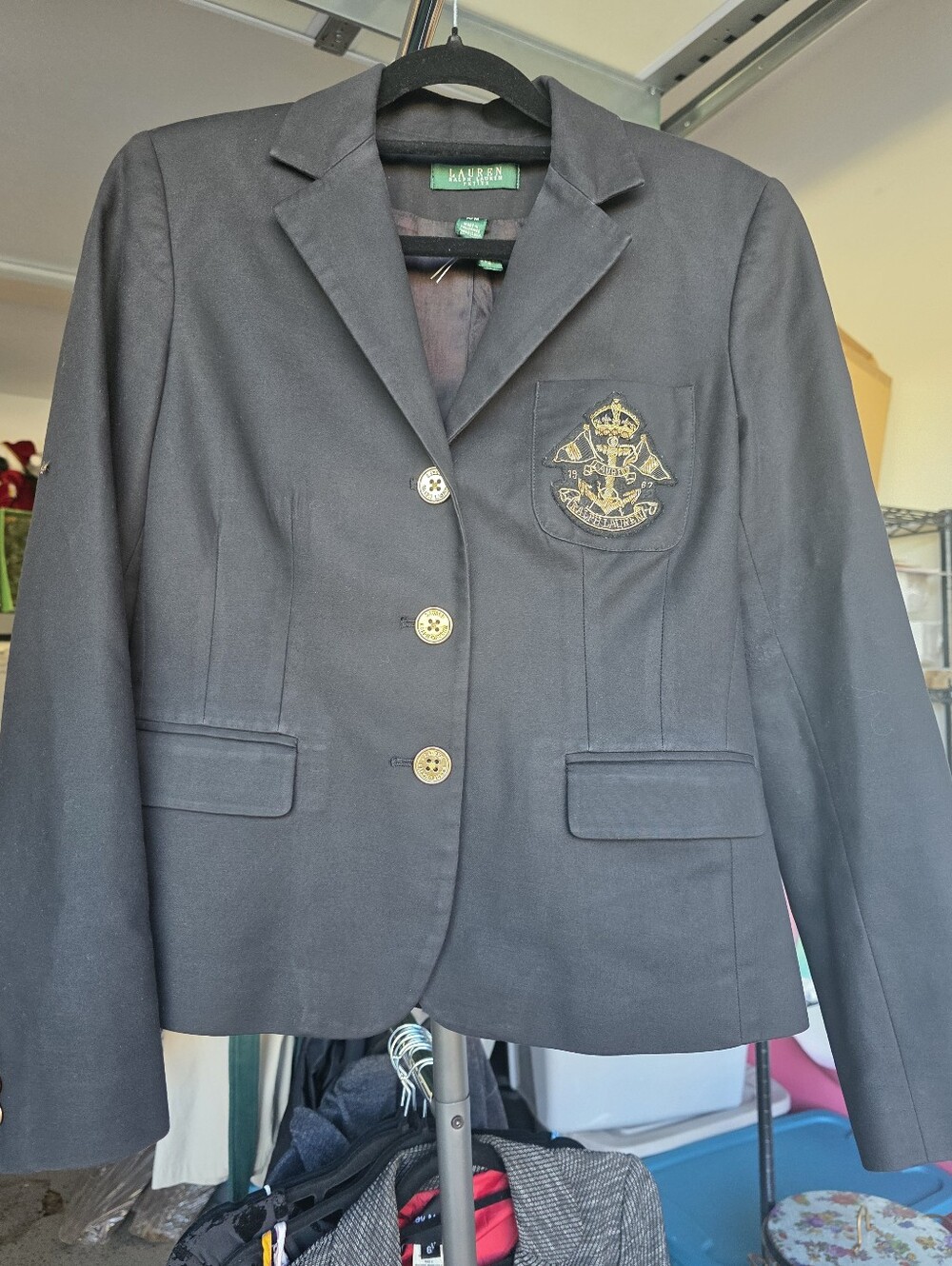 Lauren Ralph Lauren Black & Gold Nautical Pocket Patch Petite Size Med - Picture 2 of 7